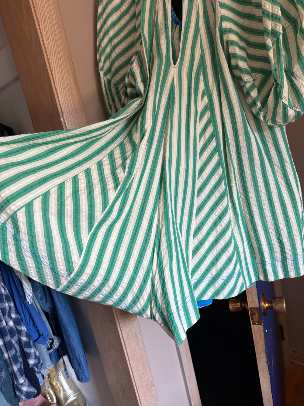 Free People Green and White Striped Peasant Tunic - Picture 6 of 6